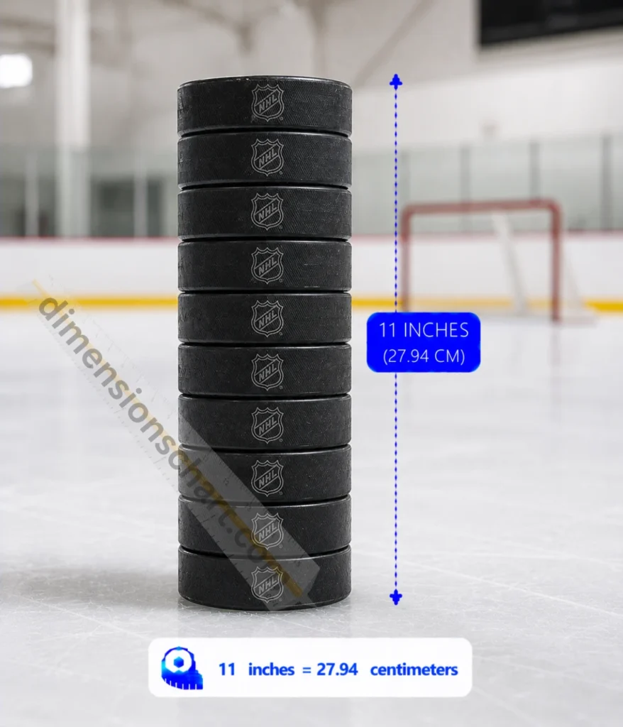 eleven-nhl-hockey-pucks-stacked-vertically